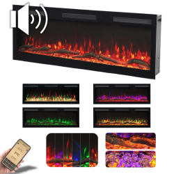 MAJESTIC PRO 128cm + Dźwięk, Kominek elektryczny LED ścienny i do zabudowy AFLAMO